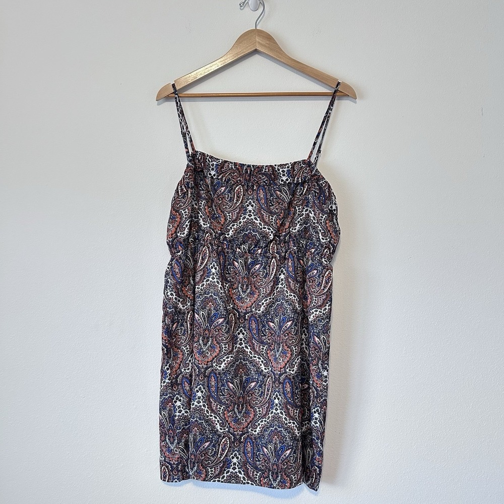 J. Crew Large Blue Orange Candace Paisley Print Ruffled‎ Elastic Waist Dress